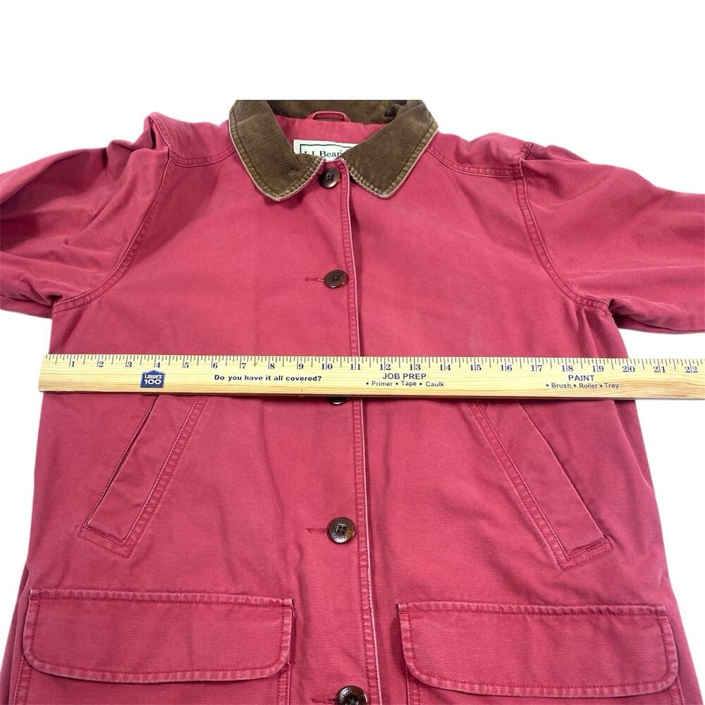 LL Bean Chore Barn Canvas Coat Utility Jacket Red Womens MED Flannel Lined - Picture 12 of 13